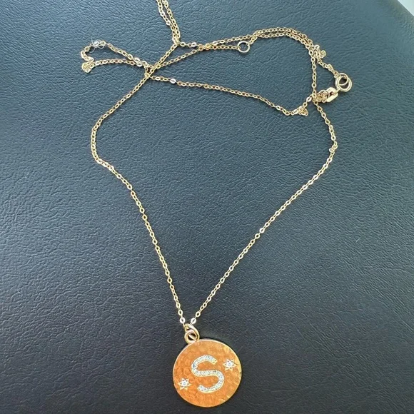 Gold, Diamond, Aquamarine Initial Pendant Necklace - Picture 3 of 5